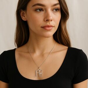 Vintage Uncas Sterling Silver Lucite Monogram Necklace Mid Century 1950s